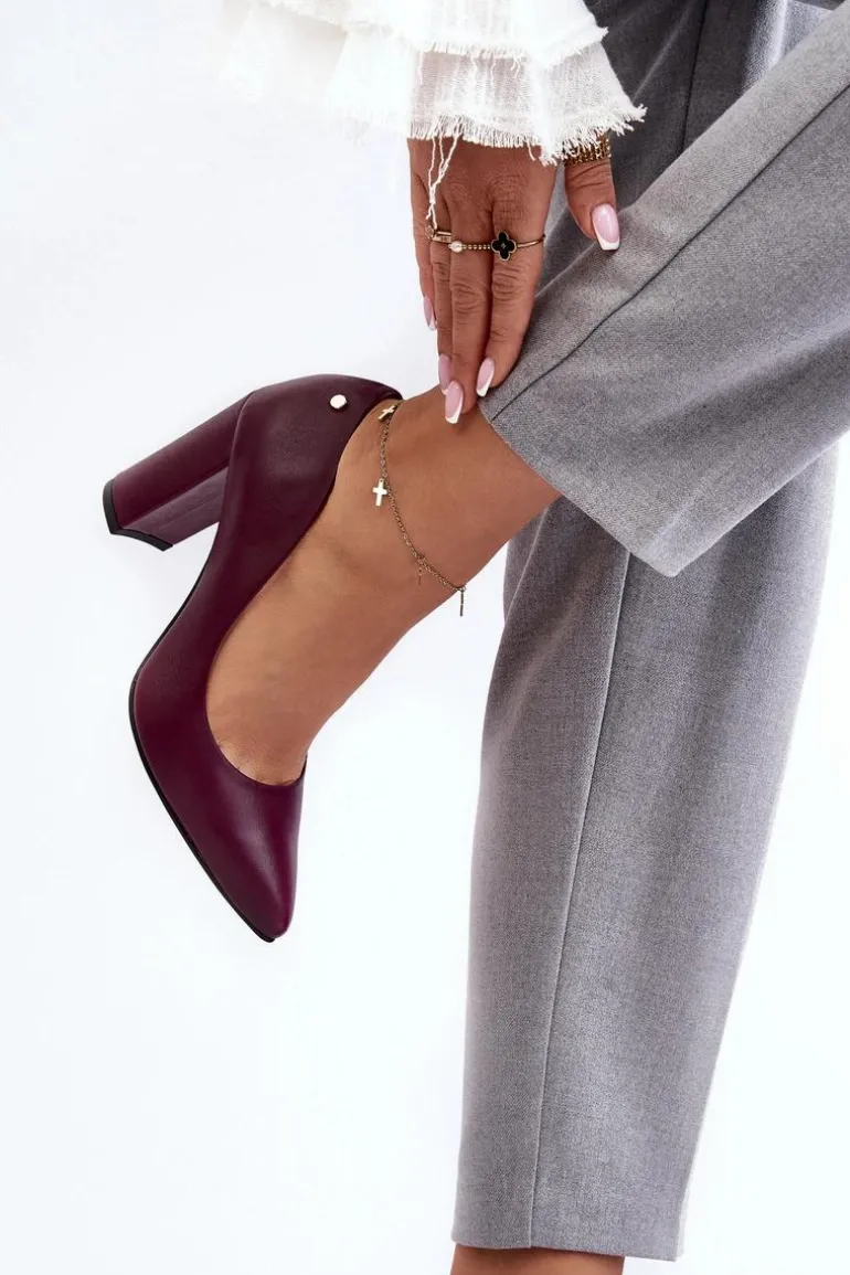 Skórzane Czółenka Na Słupku Laura Messi 2624/228 Bordowe