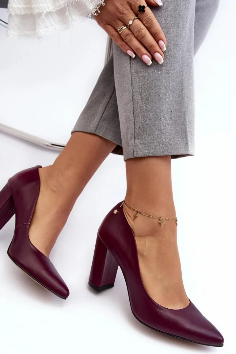 Skórzane Czółenka Na Słupku Laura Messi 2624/228 Bordowe