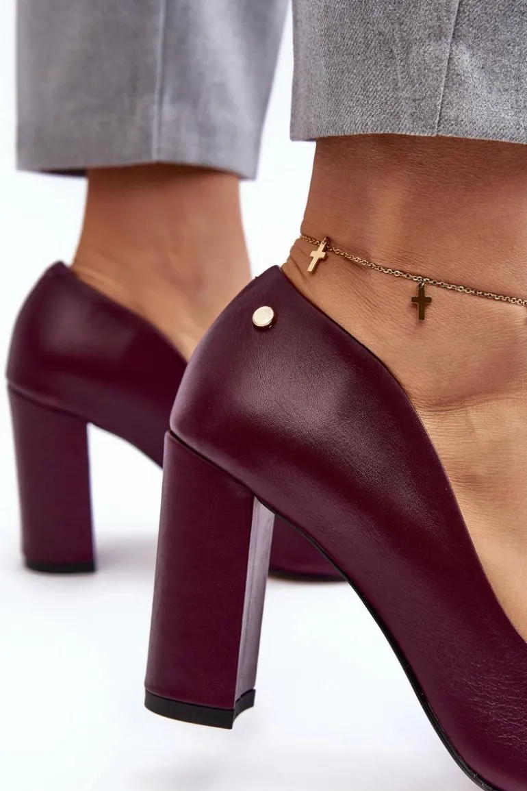 Skórzane Czółenka Na Słupku Laura Messi 2624/228 Bordowe