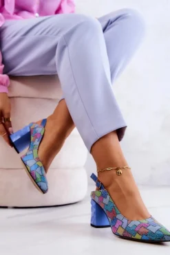 Skórzane Czółenka Na Słupku Maciejka 05427-06 Multikolor