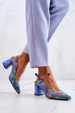 Skórzane Czółenka Na Słupku Maciejka 05427-06 Multikolor