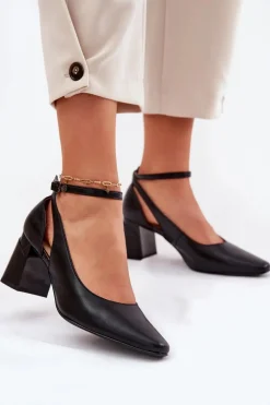 Skórzane Czółenka Na Słupku Maciejka K6816-01 Czarne