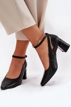 Skórzane Czółenka Na Słupku Maciejka K6816-01 Czarne