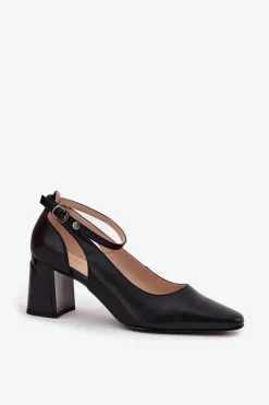 Skórzane Czółenka Na Słupku Maciejka K6816-01 Czarne