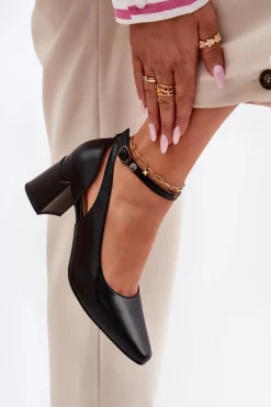 Skórzane Czółenka Na Słupku Maciejka K6816-01 Czarne