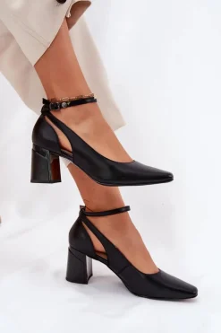 Skórzane Czółenka Na Słupku Maciejka K6816-01 Czarne