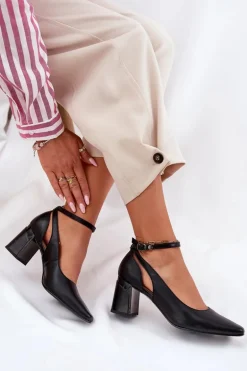 Skórzane Czółenka Na Słupku Maciejka K6816-01 Czarne