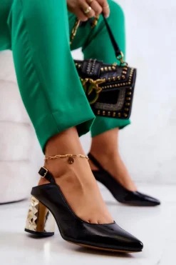 Skórzane Czółenka Na Słupku Maciejka 05427-01 Czarne