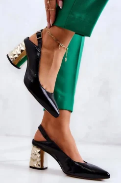 Skórzane Czółenka Na Słupku Maciejka 05427-01 Czarne