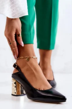 Skórzane Czółenka Na Słupku Maciejka 05427-01 Czarne