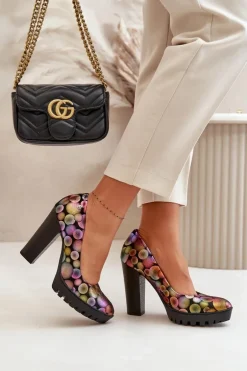 Skórzane Czółenka Na Słupku Maciejka 02629-39 Multikolor