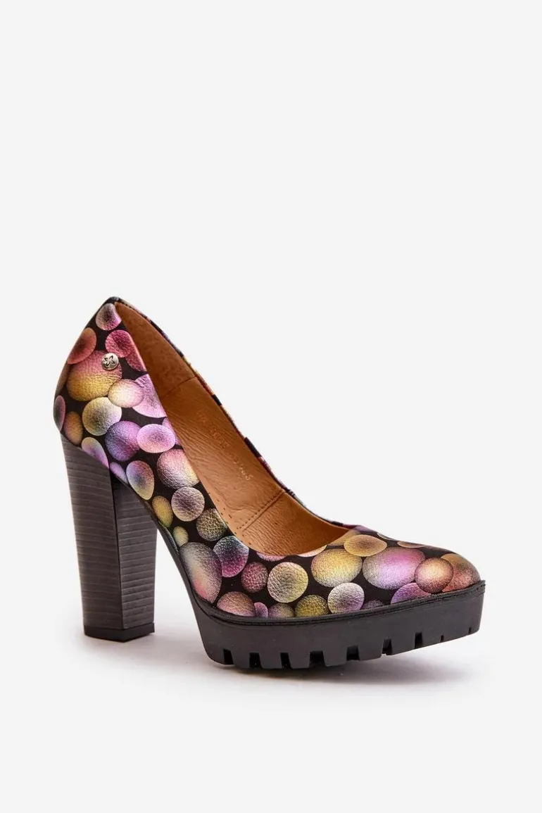 Skórzane Czółenka Na Słupku Maciejka 02629-39 Multikolor