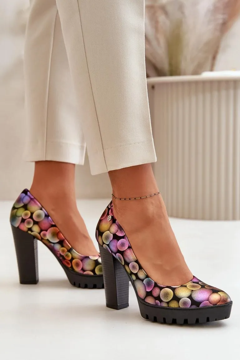 Skórzane Czółenka Na Słupku Maciejka 02629-39 Multikolor