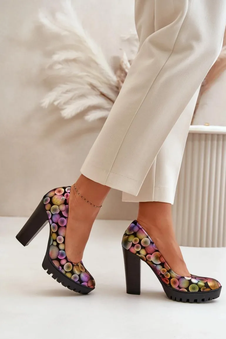 Skórzane Czółenka Na Słupku Maciejka 02629-39 Multikolor