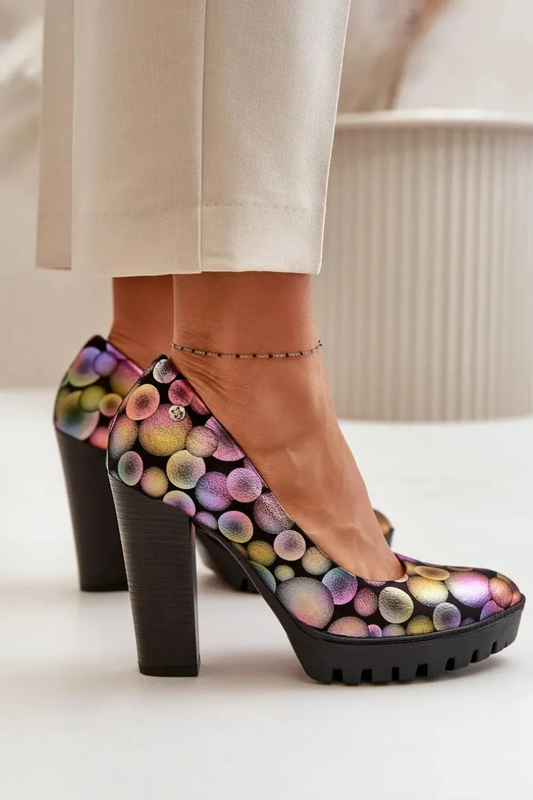 Skórzane Czółenka Na Słupku Maciejka 02629-39 Multikolor