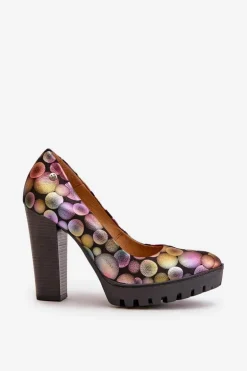 Skórzane Czółenka Na Słupku Maciejka 02629-39 Multikolor