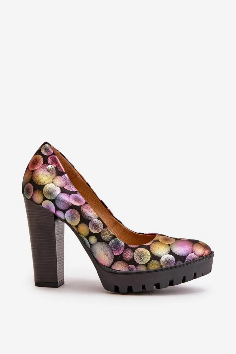 Skórzane Czółenka Na Słupku Maciejka 02629-39 Multikolor