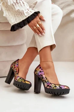 Skórzane Czółenka Na Słupku Maciejka 02629-39 Multikolor