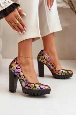 Skórzane Czółenka Na Słupku Maciejka 02629-39 Multikolor