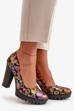 Skórzane Czółenka Na Słupku Maciejka 02629-39 Multikolor