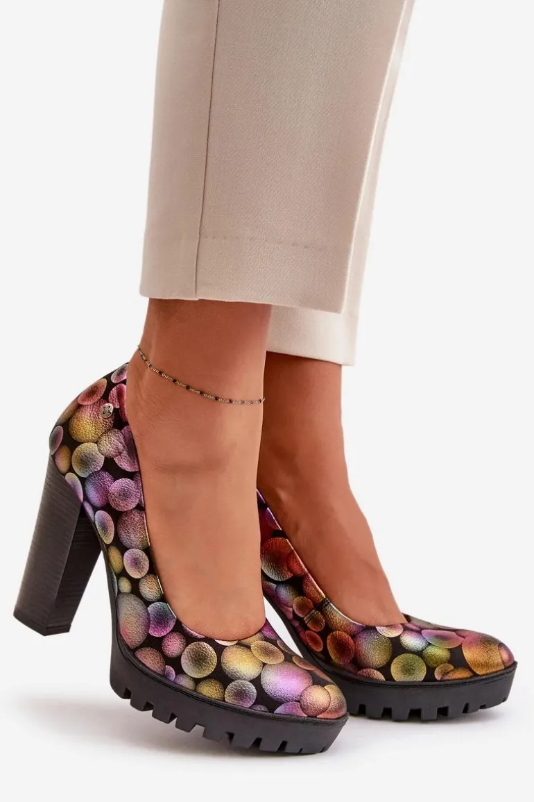 Skórzane Czółenka Na Słupku Maciejka 02629-39 Multikolor