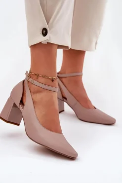 Skórzane Czółenka Na Słupku Maciejka K6816-04 Beżowe