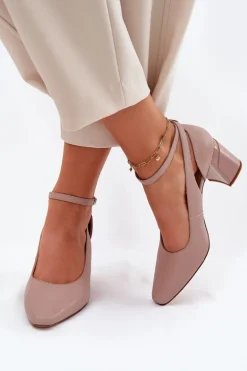 Skórzane Czółenka Na Słupku Maciejka K6816-04 Beżowe