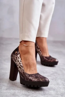 Skórzane Czółenka Na Słupku Maciejka 02629-02 Brązowe