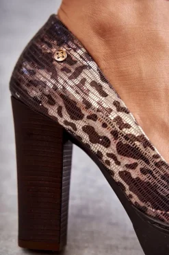 Skórzane Czółenka Na Słupku Maciejka 02629-02 Brązowe