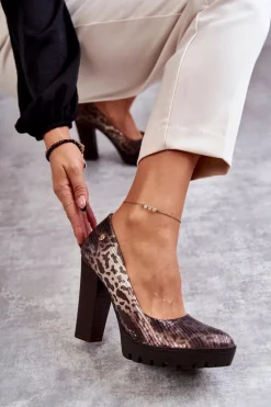 Skórzane Czółenka Na Słupku Maciejka 02629-02 Brązowe