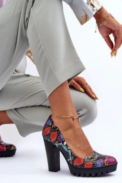 Skórzane Czółenka Na Słupku Maciejka 02629-56 Multikolor