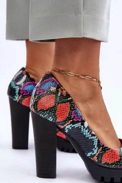 Skórzane Czółenka Na Słupku Maciejka 02629-56 Multikolor