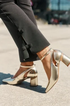 Skórzane Czółenka Na Słupku Maciejka K6816-25 Złote