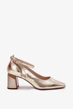 Skórzane Czółenka Na Słupku Maciejka K6816-25 Złote