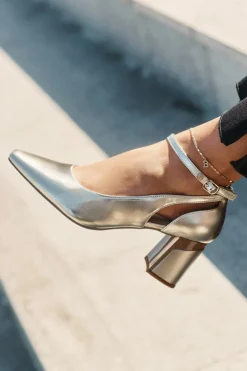 Skórzane Czółenka Na Słupku Maciejka K6816-25 Złote