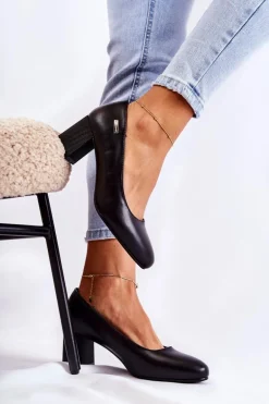 Skórzane Czółenka Na Słupku Sergio Leone PB178 Czarne