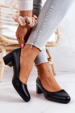 Skórzane Czółenka Na Słupku Sergio Leone PB291 Czarne