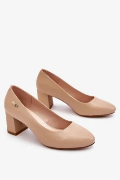 Skórzane Czółenka Na Słupku Sergio Leone PB178 Beżowe