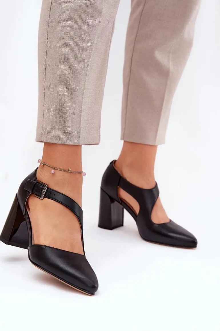 Skórzane Czółenka Na Słupku Z Klamrą Vinceza 91133 Czarne