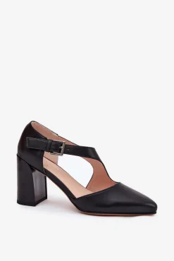 Skórzane Czółenka Na Słupku Z Klamrą Vinceza 91133 Czarne