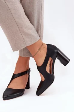 Skórzane Czółenka Na Słupku Z Klamrą Vinceza 91133 Czarne