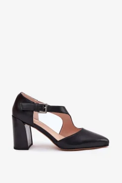 Skórzane Czółenka Na Słupku Z Klamrą Vinceza 91133 Czarne
