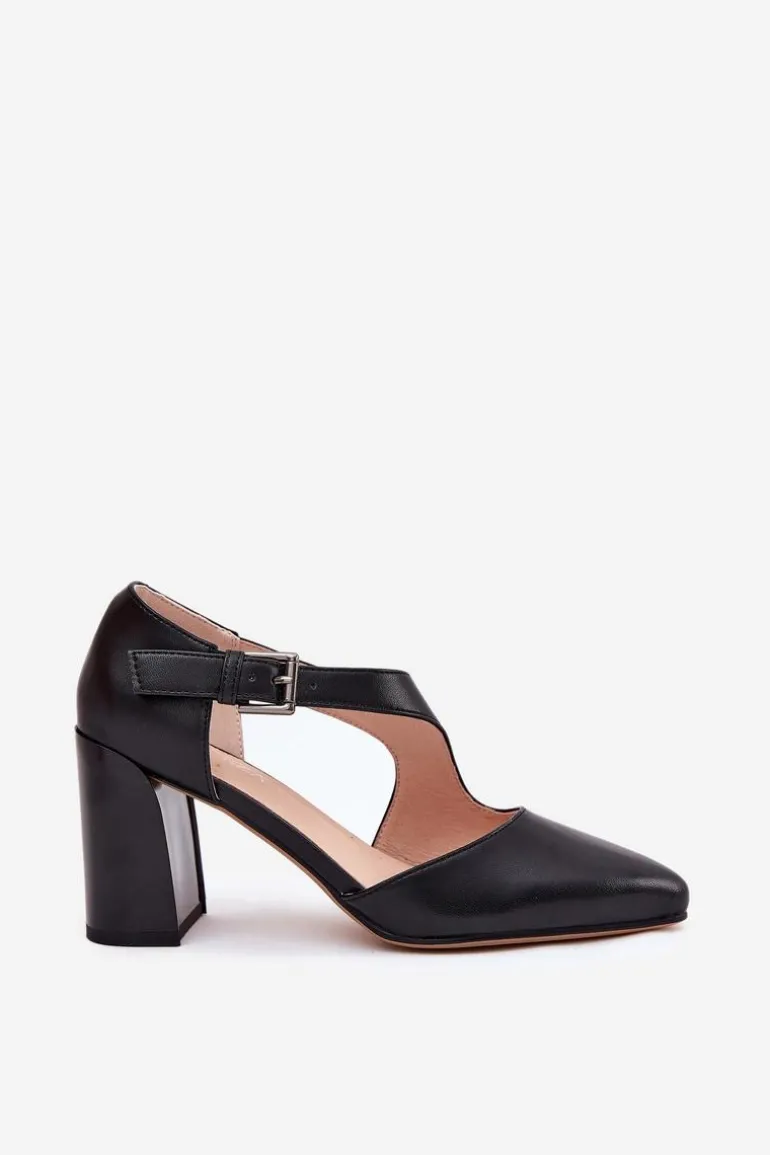 Skórzane Czółenka Na Słupku Z Klamrą Vinceza 91133 Czarne