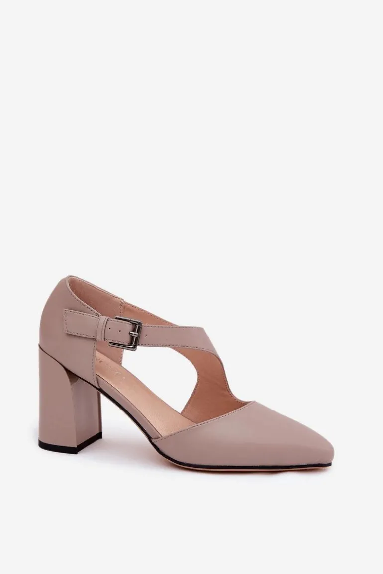 Skórzane Czółenka Na Słupku Z Klamrą Vinceza 91133 Szare