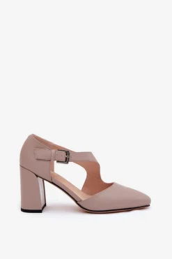 Skórzane Czółenka Na Słupku Z Klamrą Vinceza 91133 Szare