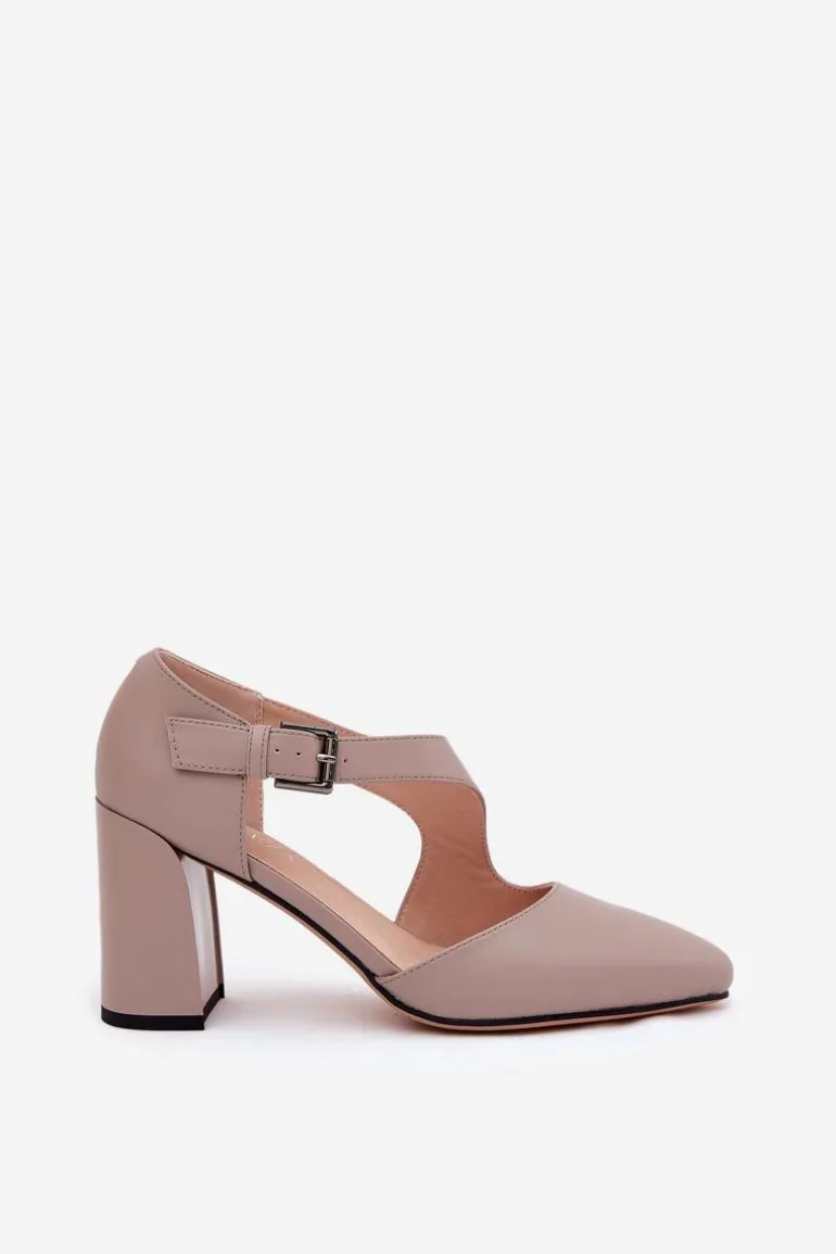 Skórzane Czółenka Na Słupku Z Klamrą Vinceza 91133 Szare