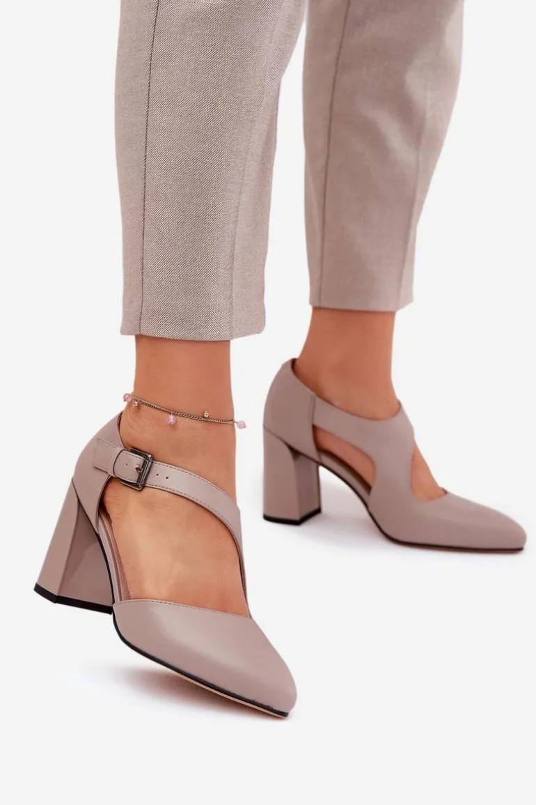 Skórzane Czółenka Na Słupku Z Klamrą Vinceza 91133 Szare