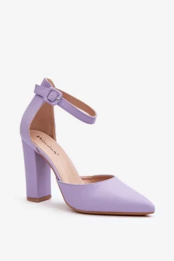 Skórzane Czółenka Na Wysokim Słupku Fioletowe Salira