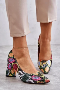 Skórzane Czółenka W Wężowy Wzór Lewski Shoes 3277 Wielobarwne