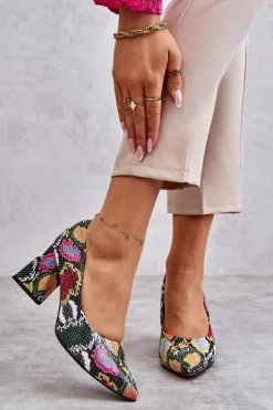 Skórzane Czółenka W Wężowy Wzór Lewski Shoes 3277 Wielobarwne